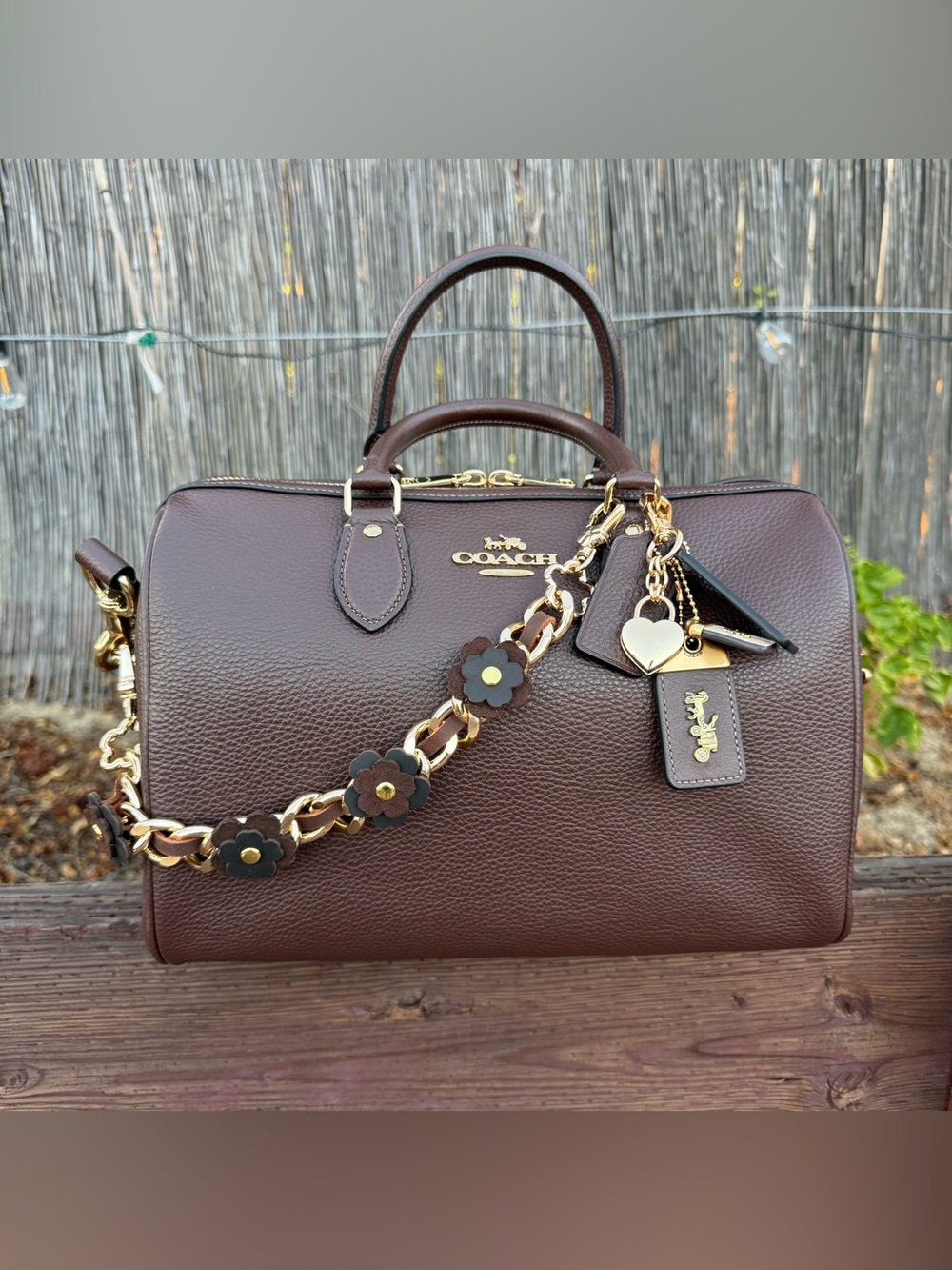 Novelty Strap| Bag Strap| Chunky Gold & Leather Flowers Chain Link| Heart Shaped